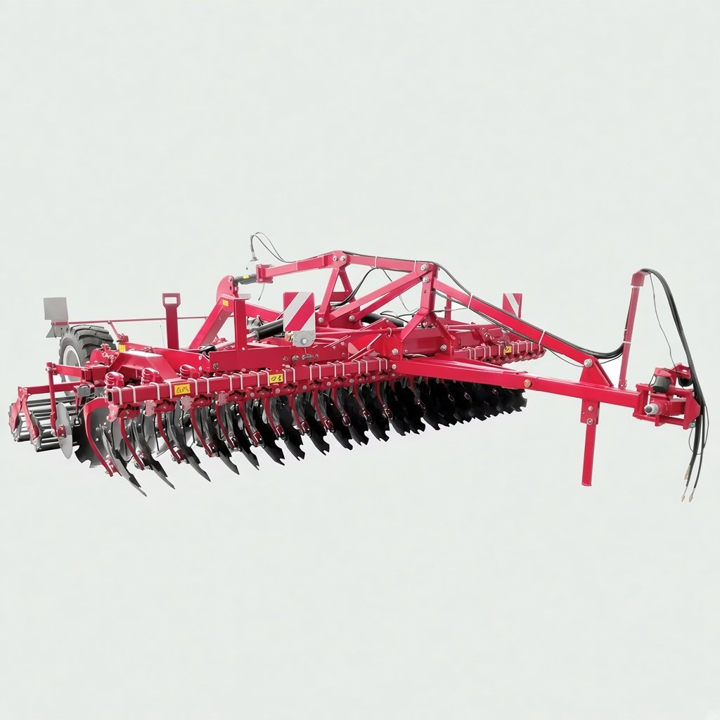 High-speed disc harrow with two rows of notched discs, side view