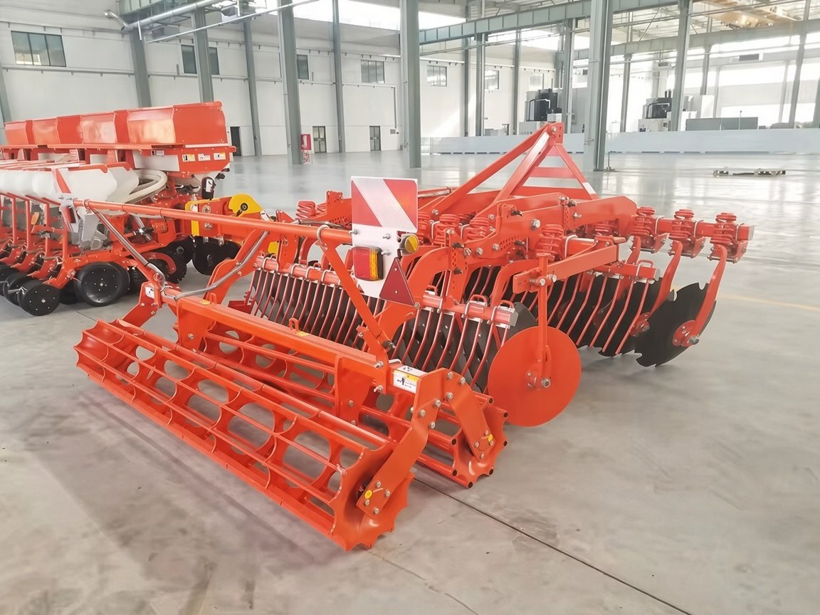 High-speed disc harrow rear cage roller and notched discs