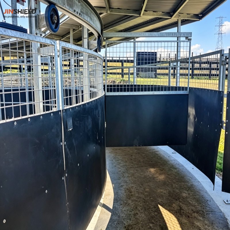 Packed horse walker panels bundled for container loading