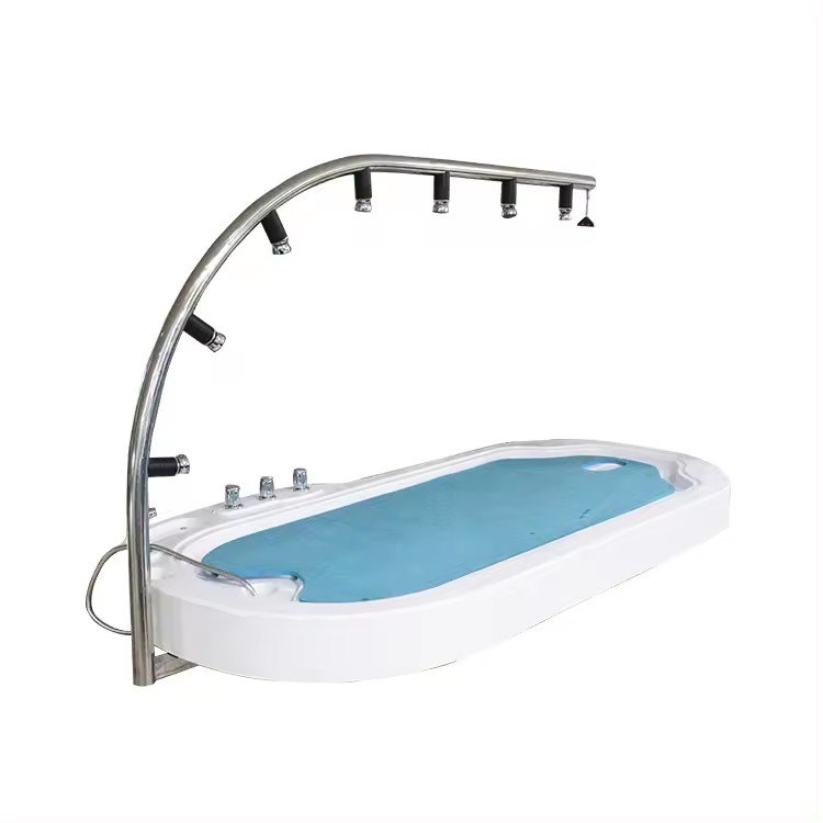 Vichy shower wet table seen from the end, showing the one-piece acrylic basin
